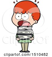 Cartoon Shocked Boy With Stack Of Books