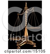 Brass Scales Of Justice Off Balance Symbolizing Injustice On A Black Background Clipart Illustration