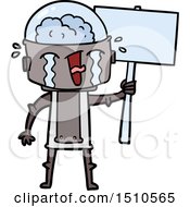 Cartoon Crying Robot Waving Sign