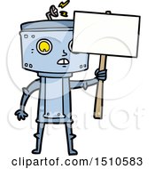 Poster, Art Print Of Cartoon Robot With Blank Sign