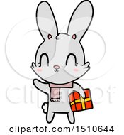 Cute Cartoon Rabbit With Christmas Present