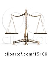 Brass Scales Of Justice Balanced Evenly Over A White Background