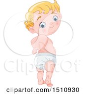 Blue Eyed Blond Haired Baby Boy Looking Back At His Diaper