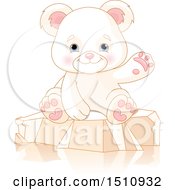Clipart Of A Cute Baby Polar Bear Cub Sitting And Waving Royalty Free Vector Illustration