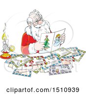 Poster, Art Print Of Cartoon Santa Claus Reading Christmas Letters