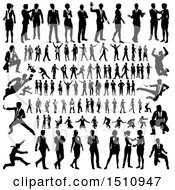 Clipart Of Black And White Silhouetted Business Men And Women Royalty Free Vector Illustration