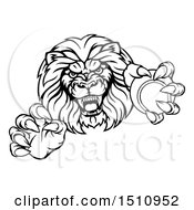 Poster, Art Print Of Black And White Tough Clawed Male Lion Monster Mascot Holding A Tennis Ball