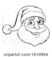 Clipart Of A Black And White Christmas Santa Claus Face Royalty Free Vector Illustration