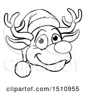Clipart Of A Black And White Happy Reindeer Face Wearing A Christmas Santa Hat Royalty Free Vector Illustration