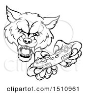 Poster, Art Print Of Black And White Wolf Mascot Holding A Video Game Controller