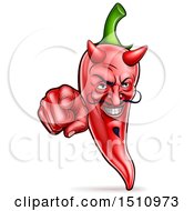 Poster, Art Print Of Grinning Devil Red Chile Pepper Mascot Character Pointing Outwards