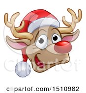Poster, Art Print Of Happy Red Nosed Reindeer Face Wearing A Christmas Santa Hat