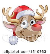 Clipart Of A Happy Red Nosed Reindeer Face Wearing A Christmas Santa Hat Royalty Free Vector Illustration
