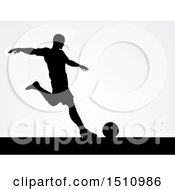 Poster, Art Print Of Black Silhouetted Male Soccer Player Over Gray