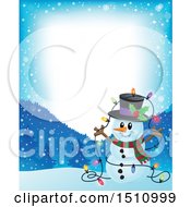 Poster, Art Print Of Border Of A Happy Snowman With A Strand Of Colorful Christmas Lights