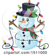 Poster, Art Print Of Happy Snowman With A Strand Of Colorful Christmas Lights