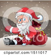 Poster, Art Print Of Christmas Santa Claus Sitting And Waving In The Snow