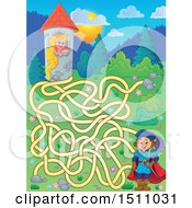 Clipart Of A Maze Of A Fairy Tale Prince Near Rapunzel In A Tower Royalty Free Vector Illustration by visekart