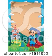 Clipart Of A Parchment Scroll Border Of A Fairy Tale Prince Near A Castle Royalty Free Vector Illustration by visekart