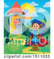 Poster, Art Print Of Fairy Tale Prince Near Rapunzel In A Tower