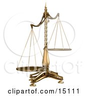 Brass Scales Of Justice Off Balance Symbolizing Injustice On A White Background Clipart Illustration