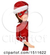 Illustration Of A 3d Christmas Woman In A Santa Suit Presenting Around A Sign On A White Background Royalty Free Graphic