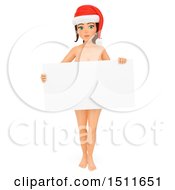 Illustration Of A 3d Nude Christmas Woman Wearing A Santa Hat And Holding A Blank Sign On A White Background Royalty Free Graphic by Texelart