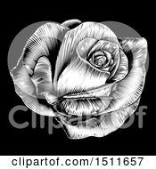 Poster, Art Print Of Black And White Engraved Rose Flower On Black