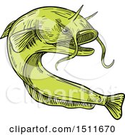Clipart Of A Sketched Green Giant Devil Catfish Goonch Royalty Free Vector Illustration by patrimonio