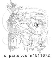 Clipart Of A Sketched Hunter Shooting A Ring Necked Pheasant Royalty Free Vector Illustration