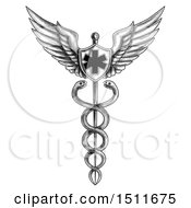 Clipart Of A Sketched Pilot Wings And Snake EMT Caduceus Staff On A White Background Royalty Free Illustration