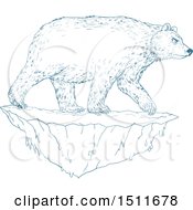 Poster, Art Print Of Blue Sketched Polar Bear On An Iceberg