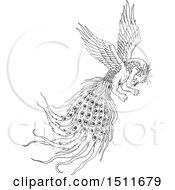 Poster, Art Print Of Sketched Flying Simorg Bird