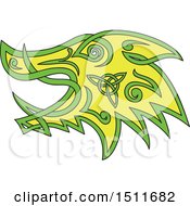 Poster, Art Print Of Green And Yellow Celtic Knot Styled Boar Head In Profile