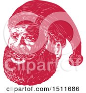 Poster, Art Print Of Red Woodcut Santa Claus Face