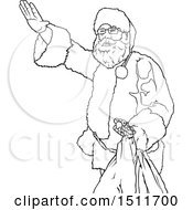 Poster, Art Print Of Black And White Christmas Santa Holding A Sack And Waving