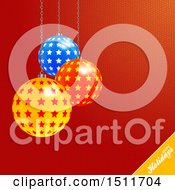 Poster, Art Print Of Happy Holidays Greeting With 3d Christmas Star Bauble Ornaments Over Red