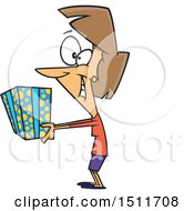 Clipart Of A Cartoon White Woman Giving A Gift Royalty Free Vector Illustration