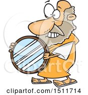 Cartoon Man Archimedes Holding A Mirror Parabolic Reflector
