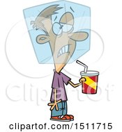 Cartoon White Man Drinking A Cold Beverage And Experiencing A Brain Freeze