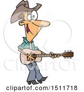 Cartoon White Male Country Singer Cowboy Playing A Guitar