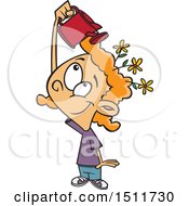 Clipart Of A Cartoon White Girl Watering Flowers On Her Head Mind Growth Royalty Free Vector Illustration by toonaday