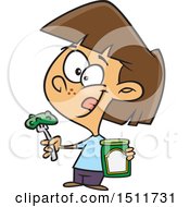 Clipart Of A Cartoon White Girl Holding A Pickle On A Fork Royalty Free Vector Illustration