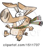 Clipart Of A Cartoon Winter Pig Walking Upright And Wearing A Scarf Royalty Free Vector Illustration