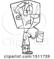 Clipart Of A Cartoon Black And White Man Drinking A Cold Beverage And Experiencing A Brain Freeze Royalty Free Vector Illustration