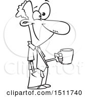 Clipart Of A Cartoon Black And White Happy Business Man Taking A Coffee Break Royalty Free Vector Illustration