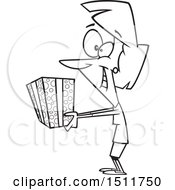 Clipart Of A Cartoon Black And White Woman Giving A Gift Royalty Free Vector Illustration
