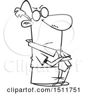Clipart Of A Cartoon Black And White Impatient Business Man With Folded Arms Royalty Free Vector Illustration
