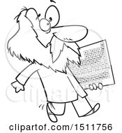 Poster, Art Print Of Cartoon Black And White Man Dmitri Mendeleev Carrying The Periodic Table Of Elements