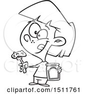 Clipart Of A Cartoon Black And White Girl Holding A Pickle On A Fork Royalty Free Vector Illustration